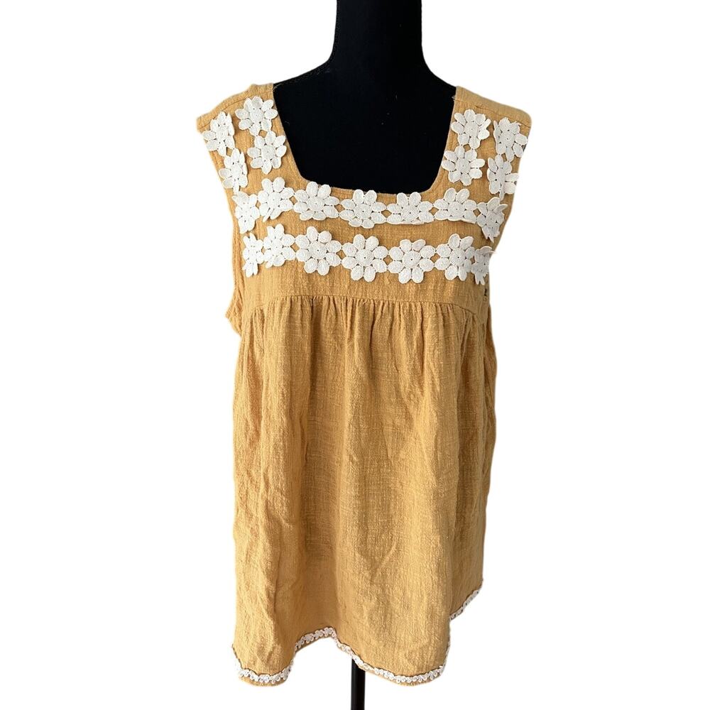 Umgee Top Size Large Floral Embroidery Lace Mustard Yellow Daisies Boho Festival